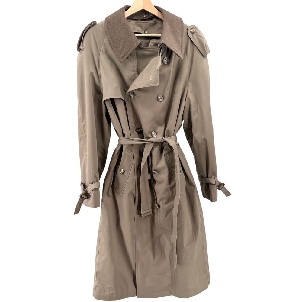 Vintage 90s Brown Double-Breasted Trench Coat Removable Wool Liner